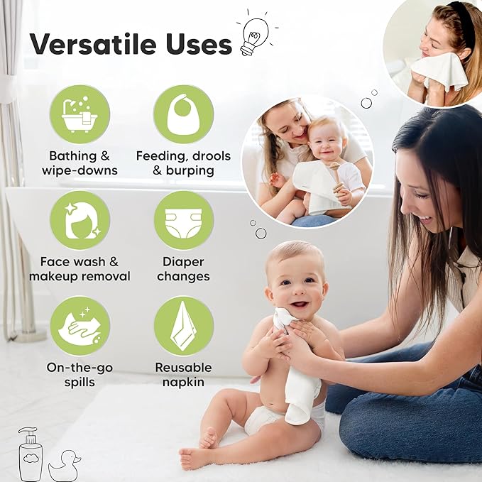 6-Pack Cotton Baby Washcloths for Newborn - Cotton Muslin Soft Wash Cloths for Babies, Infant, Kids, Toddler Towels for Boy, Girl, Super Absorbent Face Cloths, Scratch-Free Baby Rags (Soft White)