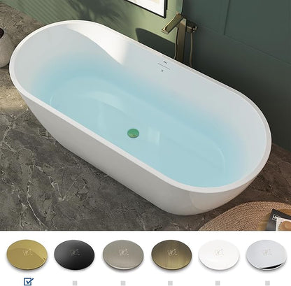 FerdY 67" Bali Elite Acrylic Freestanding Bathtub, Gracefully Shaped Freestanding Soaking Bathtub, cUPC Certified, Toe-Tap Polished Gold Drain and Minimalist Linear Design Overflow Included