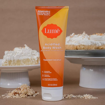Lume Acidified Body Wash - 24 Hour Odor Control - Removes Odor Better than Soap - Moisturizing Formula - Formulated Without SLS or Parabens - OB/GYN Developed - 8.5 ounce (Toasted Coconut)