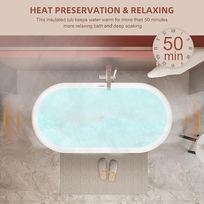 Black 59 inch Freestanding Soaking Bathtub, WHALEKING Modern Stand Alone Free Standing Acrylic Tub with Center Drain & Overflow