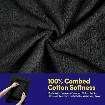 Bath Towels 8 Piece Towel Set – 100% Combed Cotton – Bath + Hand + Washcloths – Oeko-TEX Certified Soft & Absorbent Towels with Durable Double-Stitched Edges for Bathroom or Guest Spa, Black