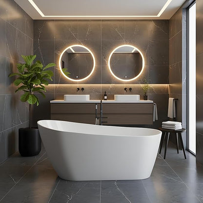 Freestanding Bathtub – 59 Inch Acrylic Soaking Bathtub with Chrome Drain & Overflow, Modern Free Standing Tub for Bathroom Renovation, Glossy White Freestanding Tub Design