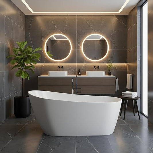 Freestanding Bathtubs 59 inch Acrylic Free Standing Soaking Tub with Integrated Overflow, Luxury Soaking Tub for Modern Bathroom, Chrome Drain Included