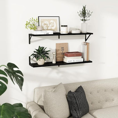 Dreamland Black Floating Shelf 36 inch, 36W x 8D Wall Mounted Shelves Set of 2, Wide Display Ledge Shelf with Sturdy Metal Brackets for Living Room, Bathroom, Bedroom and Kitchen