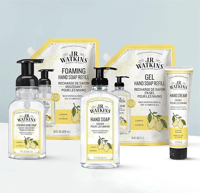 J.R. Watkins Foaming Hand Soap with Pump Dispenser, Moisturizing Foam Hand Wash, Alcohol-Free, Cruelty-Free, Lemon, 9 fl oz, 3 Pack
