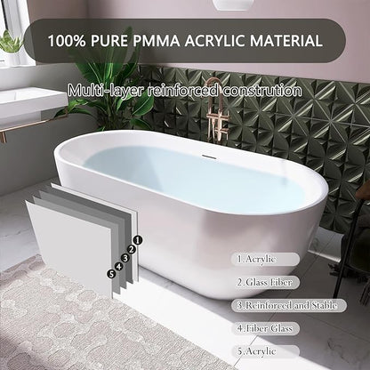 67" Free Standing Tub, Pure Acrylic Freestanding Bathtub, Stylish Stand Alone Tub, Contemporary Deep Soaking Bath Tub, cUPC Certified SY6870 (Glossy White)