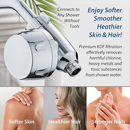 AquaCare Skin & Hair - World's Only Universal Shower Water Filter for All Shower Head Types with ON/OFF Filtration Modes, Instant Cartridge Reload & Stay-Clean American KDF Cartridge, Chrome Finish