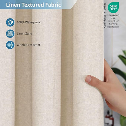 2-in-1 Waterproof Fabric Shower Curtain or Liner,Linen Textured,Breathable TPU & Washable Bathroom Shower Curtain Set with 12 Plastic Hooks,Modern,72"x72" Cream