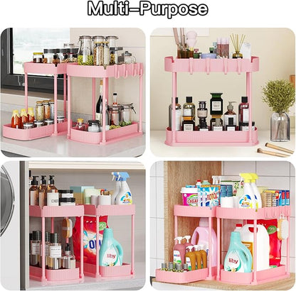 2 Pack Multi-Purpose Pull-Out Storage Organizers, Under Sink & Cabinet Organizers, 12.8 Inch Pink