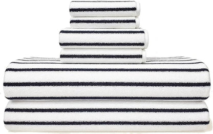 Italic Ultraplush Luxe 6 Piece Towel Set – 2 Bath Sheets, 2 Hand Towels, 2 Washcloths – 800GSM Highly Absorbent & Quick Dry, Resort Grade 100% Australian Cotton Towels, Striped (White & Blue)