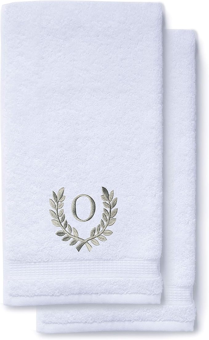 Decorative and Monogrammed Hand Towels for Bathroom Kitchen Makeup | Personalized Gift for Wedding-Bridal | Roman Font Custom Luxury Turkish Towel | Spa Collection, Oversized, 16 X 30 Inch, Set of 2