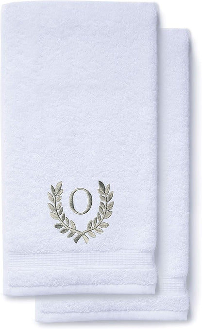 Decorative and Monogrammed Hand Towels for Bathroom Kitchen Makeup | Personalized Gift for Wedding-Bridal | Roman Font Custom Luxury Turkish Towel | Spa Collection, Oversized, 16 X 30 Inch, Set of 2