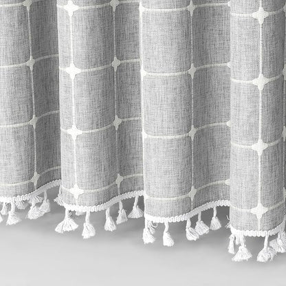MitoVilla Grey Boho Shower Curtains for Modern Farmhouse Bathroom Decor, Country Thick Polyester Linen Fabric Shower Curtain, Rustic Tassel Cloth Shower Curtain, 72 x 72, Light Grey