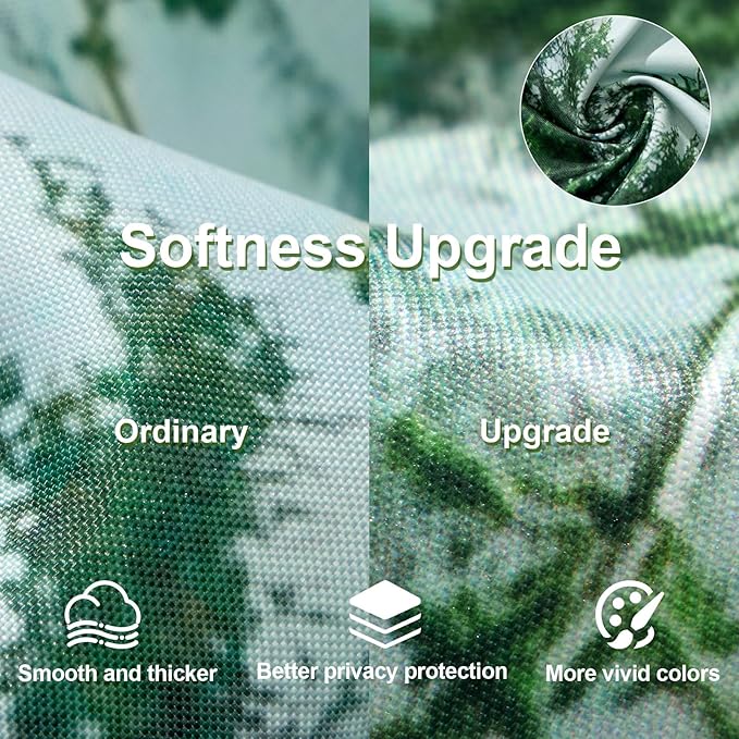 ORTIGIA Green Misty Forest Heavy Duty Shower Curtain for Bathroom, Nature Woodland Shower Curtain Set with Hooks, Decorative Pine Tree Fog Magic Bath Curtain for Home, 70x72