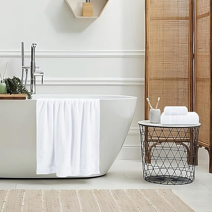Belizzi Home Ultra Soft 3 Pack Cotton Towel Set, Contains a Bath Towel 28x55 inch, a Hand Towel 16x24 inch & a Wash Coth 12x12 inch, Ideal Everyday use, Compact & Lightweight - White