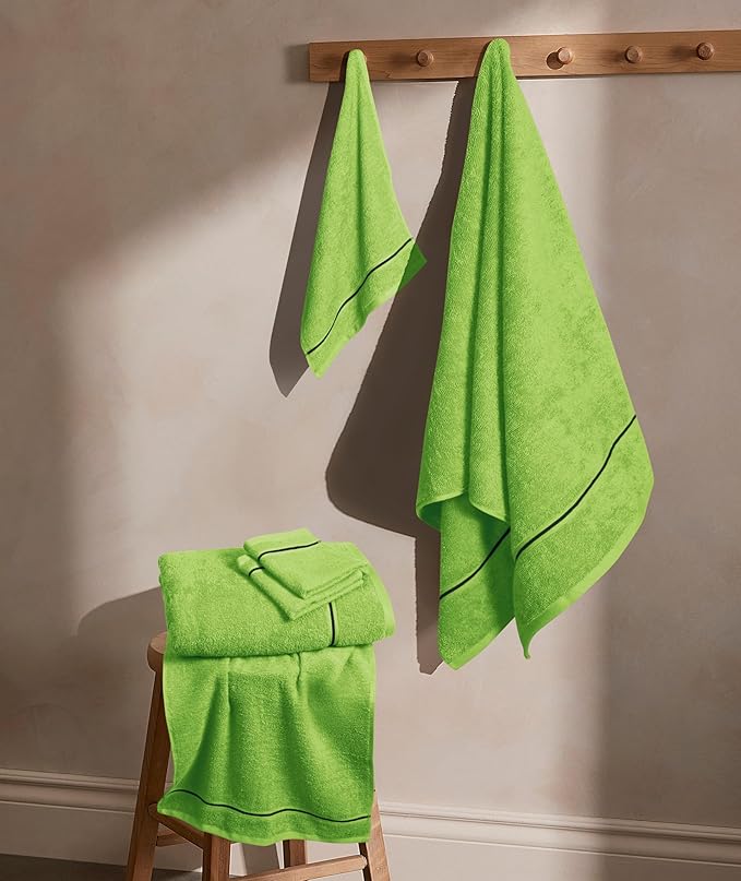 MyOwn Ultra Soft 6 Pack Cotton Towel Set, Contains 2 Bath Towels 28x55 inch, 2 Hand Towels 16x24 inch & 2 Wash Coths 12x12 inch, Ideal Everyday use, Compact & Lightweight - Kiwi Green
