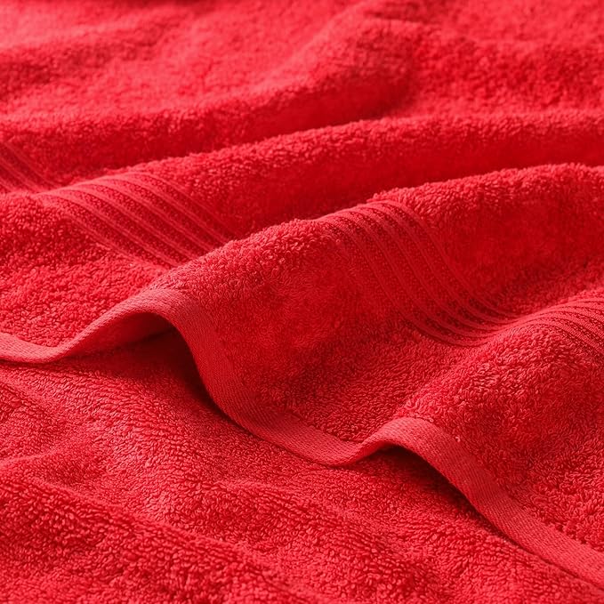 Superior Egyptian Cotton Bath Towel Set, Home Bathroom Towels, Master, Guest Bath, Decor Essentials, Quick Dry, Absorbent, Large Body Towels, Spa, Hotel, Resort, Adult, Kids, Set of 2, Red