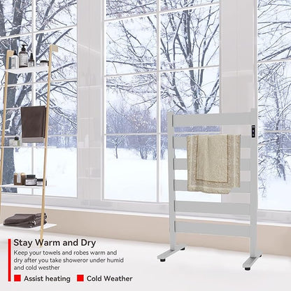Heated Towel Racks for Bathroom,Freestanding Towel Warmer,6 Bars Towel Heater-PTC Fast Heating with Built-in Timer&Temperature Adjustment,Matte White