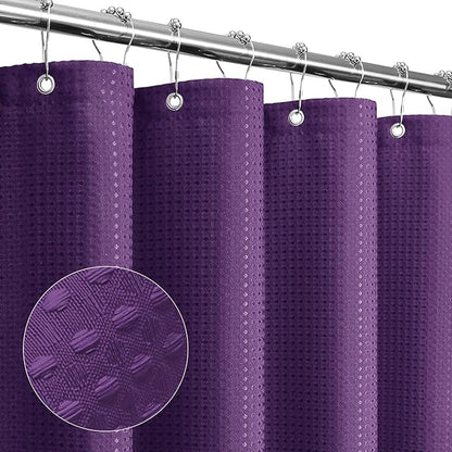 Gibelle Small Stall Shower Curtain 36 x 72, Narrow Half Waffle Weave Textured Fabric Shower Curtain for Bathroom, Water Repellent, Machine Washable, Purple