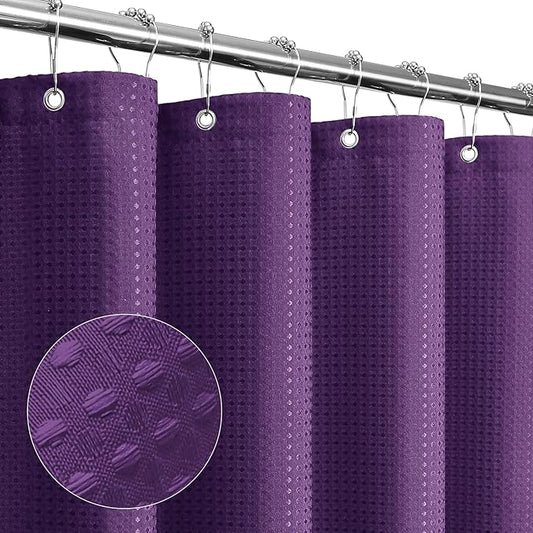 Gibelle Small Stall Shower Curtain 36 x 72, Narrow Half Waffle Weave Textured Fabric Shower Curtain for Bathroom, Water Repellent, Machine Washable, Purple
