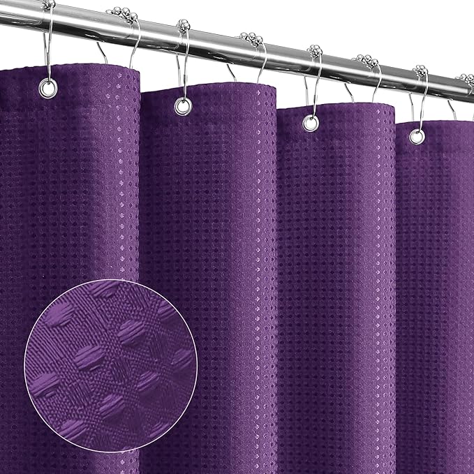 Gibelle Purple Shower Curtain, Waffle Weave Textured Fabric Shower Curtain for Bathroom - Soft Cloth & Hotel Spa Luxury, Water Repellent, Machine Washable, 72X72, Purple