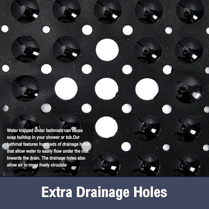 Black Square Shower Bathtub Mat Non Slip 21x21 Inch, Soft Bath Mat for Inside Shower Tub, Shower Stall Mats for Bathroom Floor, Big Suction Cups Drain Holes, Easy Washable and Dry, BPA-Free