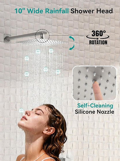 Lefton Shower System in Fahrenheit Display (Battery-free), 10” Overhead Shower Head with All-in-one Handheld Spray Showerhead and Bathtub Faucet, 4-in-1 Control System, SSWM2502 (Brushed Nickel)
