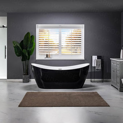 WOODBRIDGE 71" Acrylic Freestanding Bathtub Contemporary Soaking Black Tub with Brushed Nickel Overflow and Drain,Black,B1817-BN