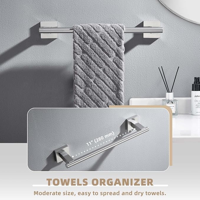 Suyar Bathroom Towel Holder Brushed Nickel, SUS 304 Stainless Steel Hand Towel Bar for Wall, 13.78 Inch