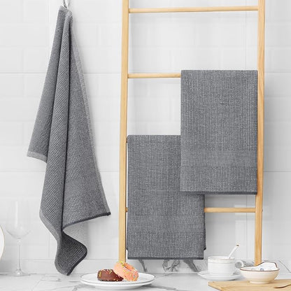 Homaxy Premium Kitchen Towels(18”x 28”, 12 Pack), Large Cotton Kitchen Hand Towels, Flat and Terry Dish Towels, 380 GSM Highly Absorbent Tea Towel Set with Hanging Loop, Multicolor