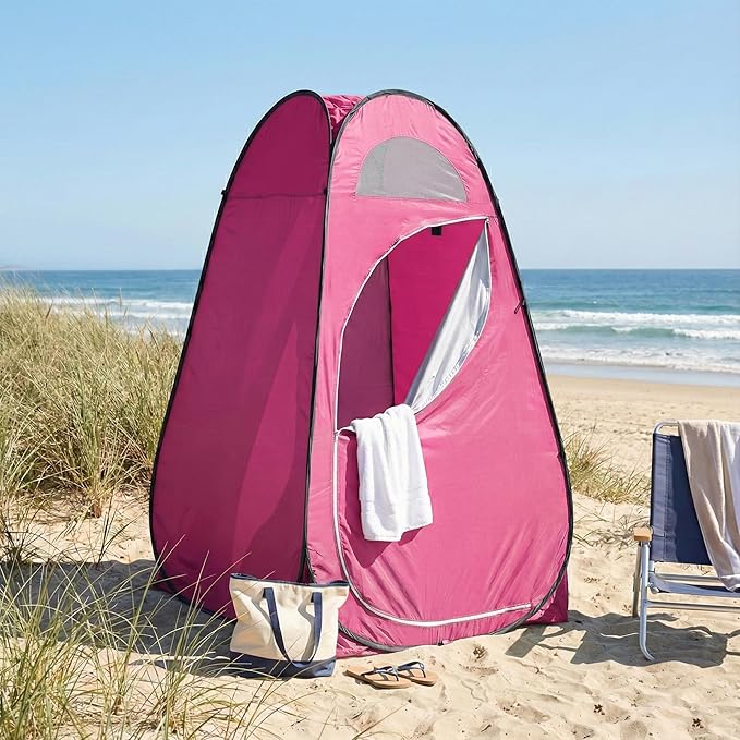 4x4ft Pop Up Privacy Shower Tent with Top Window, 3.6lbs Liightweight Dressing Room, Portable Toilet Stall with Carry Bag for Camping, Beach, Outdoors (Pink)