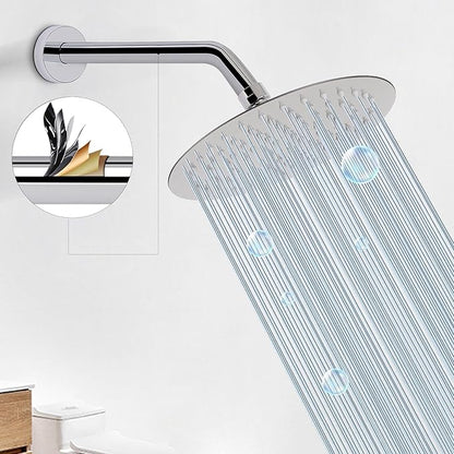 HarJue Shower Arm with Flange and Teflon Tape, Wall Mounted Shower Pipe 304 Stainless Steel Extension Arm for Fixed Shower Head & Handheld (12 Inches, Chrome)