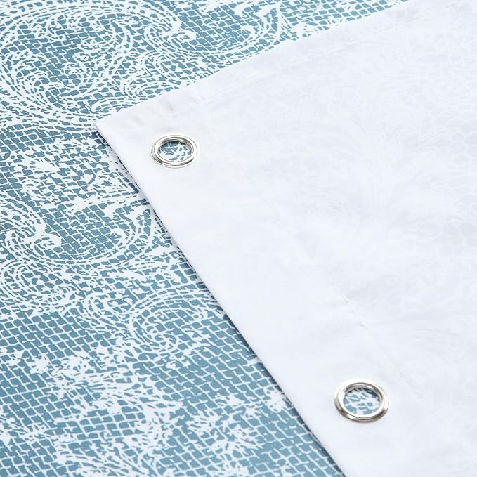 Extra Long Shower Curtain - Chantilly Lace Design, Heavyweight Polyester, Storm Blue to White Ombre, 72" W x 84" H
