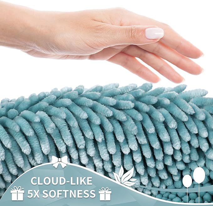 Yimobra Long Bathroom Rug Non Slip 44x24 Inch, Extra Thick Soft Absorbent Chenille Bath Mat, Machine Washable Bath Rugs for Bathroom Floor, Tub and Shower, Home Decor Accessories, Greyish Blue