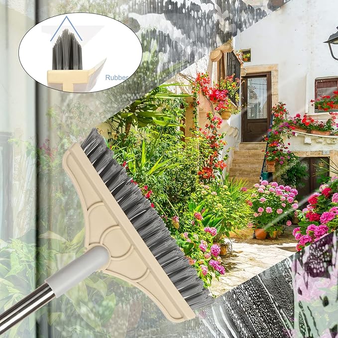 2 in 1 Cleaning Floor Scrub Brush Floor Brush Scrubber New Upgraded 53.5" Long Handle Grout Brush Scrape V-Shape Stiff Bristle Cleaning Brush with Squeegee 120°Rotating Tile Brush for Bathroom