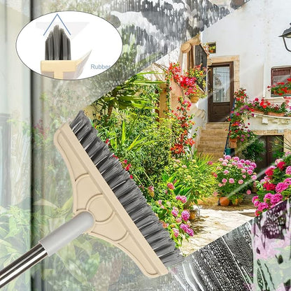 2 in 1 Cleaning Floor Scrub Brush Floor Brush Scrubber New Upgraded 53.5" Long Handle Grout Brush Scrape V-Shape Stiff Bristle Cleaning Brush with Squeegee 120°Rotating Tile Brush for Bathroom
