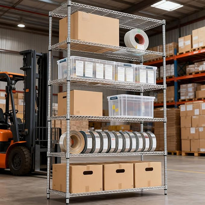 6 Tiers Shelf 2100 lbs Steel Storage Shelving Utility Shelving Unit Steel Organizer Wire Rack for Home,Kitchen,Office,Garage Chrome 17.7" D x 47.2" W x 82.4" H