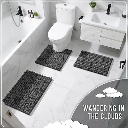 Yimobra Bathroom Rugs Non Slip Washable 32x20 Inch - Ultra Soft Absorbent Chenille Bath Mat, Quick Dry Shaggy Floor Carpet for Tub Shower, Dark Gray Home Decor Accessories