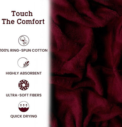 Casa Lino 100% Cotton Hand Towels for Bathroom - Soft, Highly Absorbent & Quick Dry Kitchen Towels - Gym Towel Set - Travel Towel Set - 24" x 16" - Pack of 4 - (Burgundy)