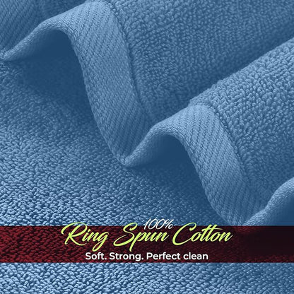 RIVERSIDE 12 Pack Washcloths - 12x12 Inches, 400 GSM, 100% Ring-Spun Cotton - Soft, Absorbent & Durable Face and Body Towels - for Bathroom, Spa, Gym, Makeup Removal & Everyday Use - Medium Blue