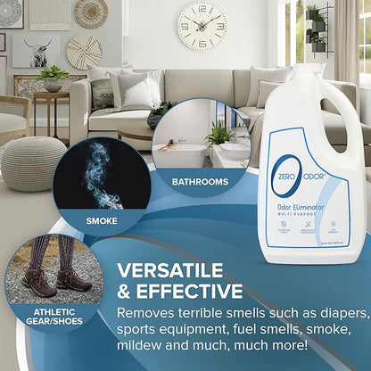 Zero Odor - Multi-Purpose Strong Odor Eliminator for Home, Office, Car, Bathroom, Hotel, Room Deodorizer, and Odor Neutralizer, 64oz Refill
