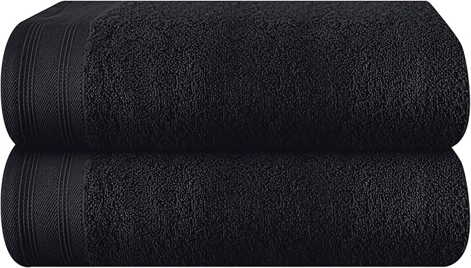 Cotton 2 Pack Oversized Bath Towel Set 28x55 inches, Large Bath Towels, Ultra Absorbant Compact Quickdry & Lightweight Towel, Ideal for Gym Travel Camp Pool - Black