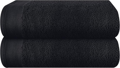 Cotton 2 Pack Oversized Bath Towel Set 28x55 inches, Large Bath Towels, Ultra Absorbant Compact Quickdry & Lightweight Towel, Ideal for Gym Travel Camp Pool - Black