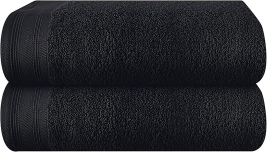 Cotton 2 Pack Oversized Bath Towel Set 28x55 inches, Large Bath Towels, Ultra Absorbant Compact Quickdry & Lightweight Towel, Ideal for Gym Travel Camp Pool - Black