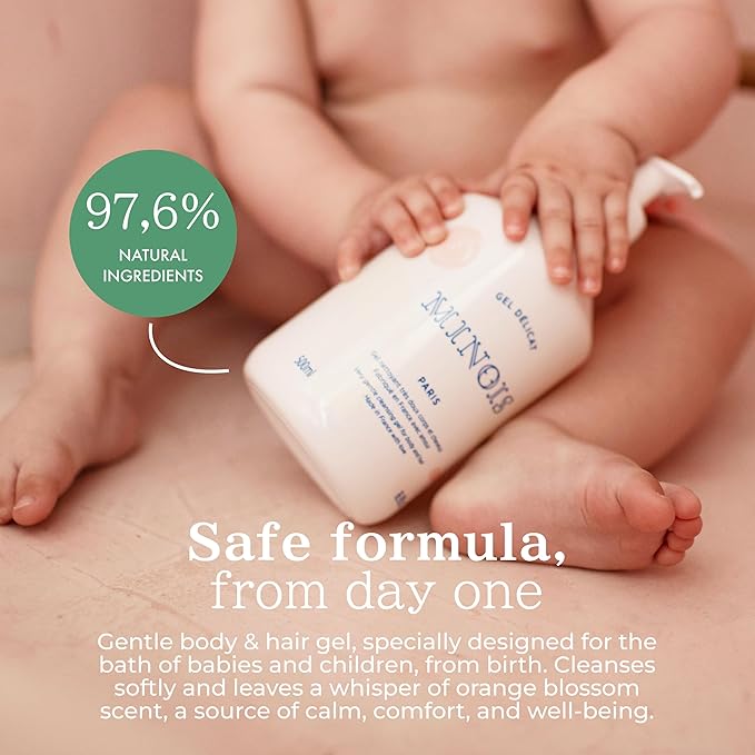 MINOIS PARIS Baby Wash and Shampoo | Gentle Baby Body and Hair Wash with Orange Blossom & Honey | Natural Toddler Shampoo for Sensitive Skin | Made in France 500ml
