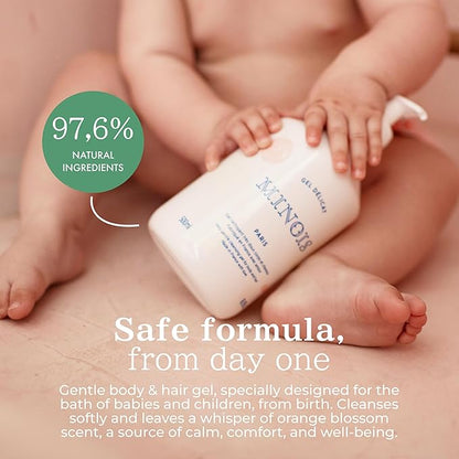 MINOIS PARIS Baby Wash and Shampoo | Gentle Baby Body and Hair Wash with Orange Blossom & Honey | Natural Toddler Shampoo for Sensitive Skin | Made in France 500ml