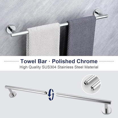 5-Piece Towel Bar Set Polish Chrome Bathroom Hardware Accessories Set Upgraded Toilet Paper Holder with Shelf Towel Holder Set for Bathroom Stainless Steel Wall Mounted