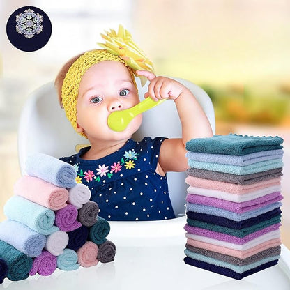32 Pack Baby Washcloths - 10x10 Inch, Microfiber baby towel - Absorbent and Soft baby Wash Clothes for Newborns, Infants and Toddlers - Quick Dry baby boys and girls face towel - Multicolor