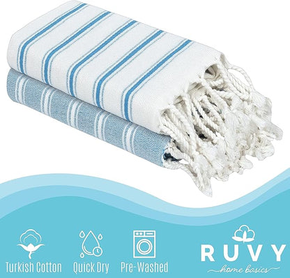 Ruvy Home Basics Turkish Hand Towels for Bathroom Set of 2 | 18"x40", Cotton | Decorative Towel for Bathroom, Kitchen, Dishcloth, Tea, Yoga, Face, Gym - Turquoise