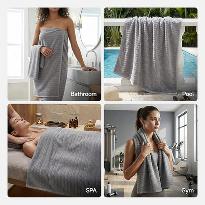 REDKISS 2Pack Large Bath Towels 31×63 inches, 100% Cotton, Super Soft and Absorbent, Quick-Dry Towels, Perfect for Bathroom,Plush Shower Towels-Gray
